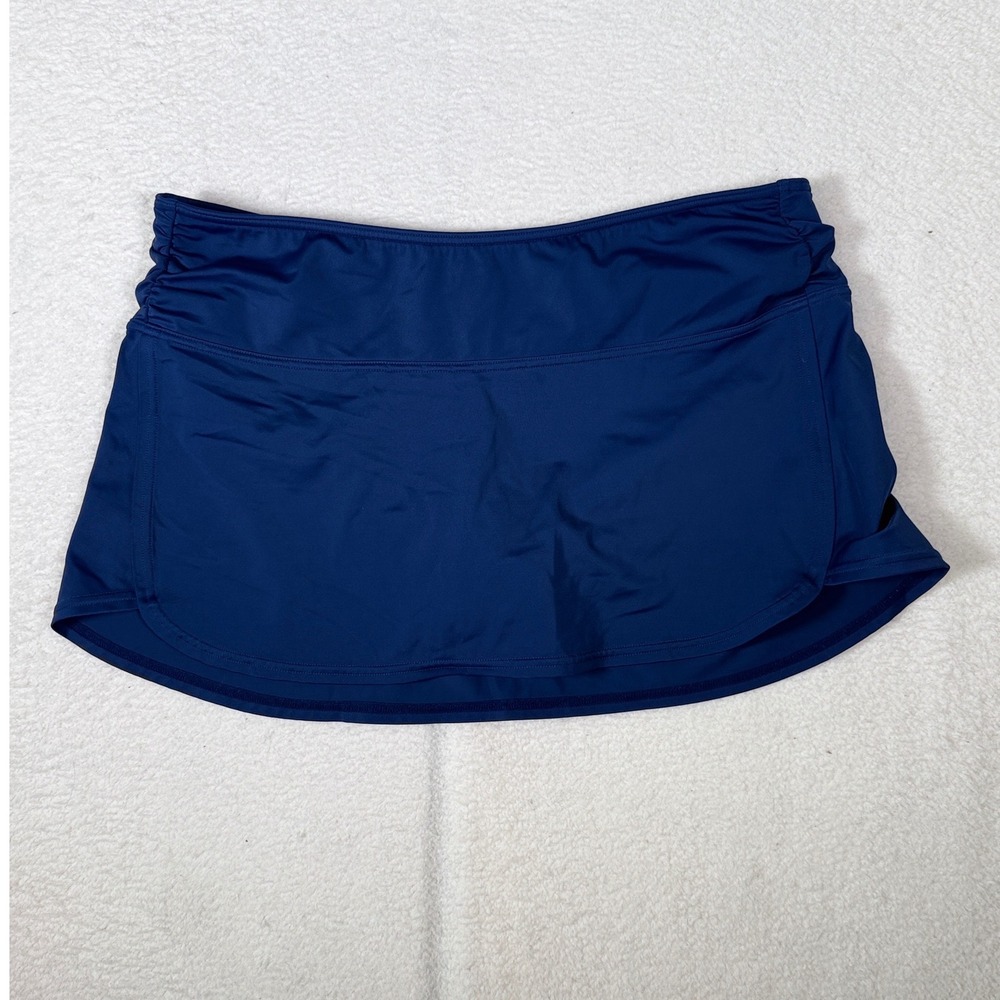 Prana Women's Navy Blue Swim Skirt Built-in Brief Medium Ruched Sporty Skort M